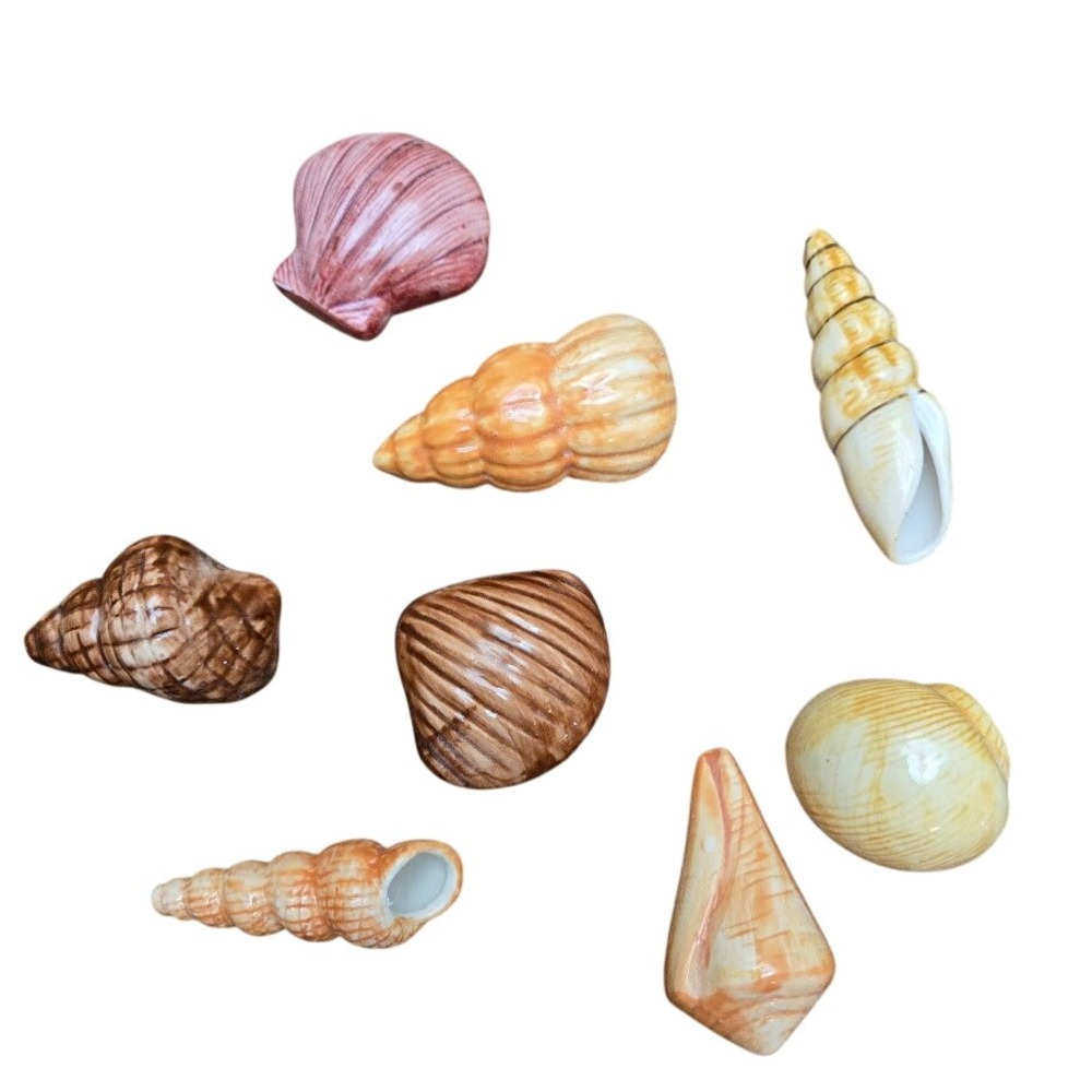Ceramic Seashells Nautical‎ Decor Set of 8 Coastal Beach House Vintage